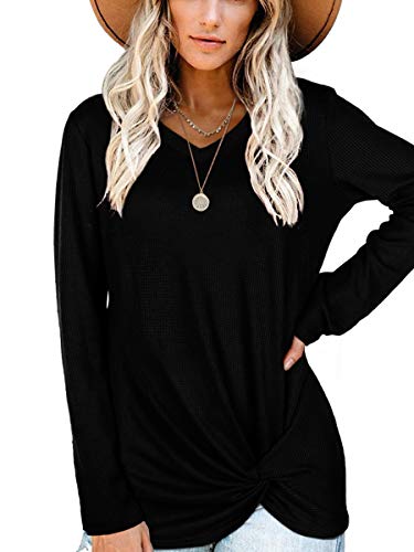 Womens Plus Size Oversized Clothes Soft Cozy Waffle Knit T Shirt Black XL