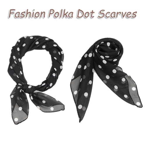 FGSS Women 2 Pcs Vintage Polka Dots Scarves - 50s Retro Chiffon Scarf Neck Head Square Scarf Fashion Half Sheer Neckerchief2
