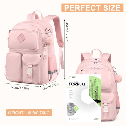Image of School Backpack for Teen Girls, Cute College Backpacks for Kids Students | Bookbag Fit 15.6 Inch Laptop Bag, Primary Middle School Backpacks, Pink