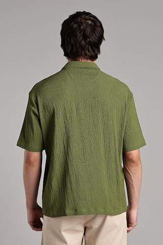 Image of FYLTR Men's Solid Textured Relaxed Fit Shirt - Half Sleeves | Cuban Collar | Comfortable Fit | Summer Shirts