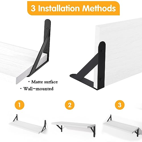 Image of YGEOMER White Floating Shelves for Wall, Different Sizes Rustic Wall Shelves for Living Room, Bathroom, Bedroom, Kitchen, Home Decor (Set of 4)