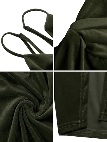 Image of Missufe Women's Sleeveless Spaghetti Strap Wrap V Neck Bodycon Ruched Slit Midi Party Cocktail Velvet Dress
