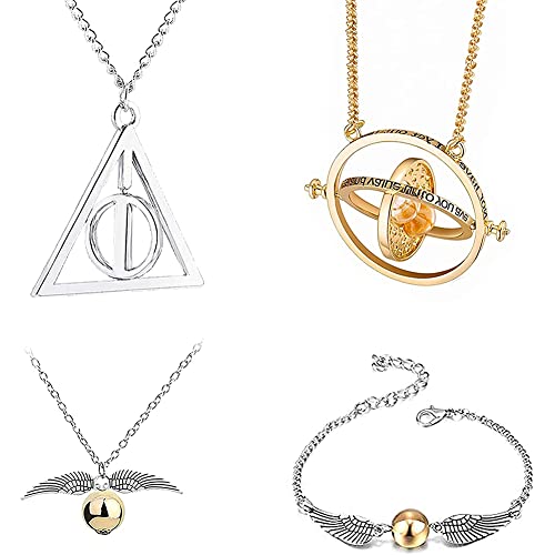 Juego de 4 Collares con Colgante de Tiempo,Collar con Mosca con Colgante de Reloj de Arena Creativo Collar con Colgante de Anime y Pulsera para Colección de Regalos Cosplay para Hombres y Mujeres Cover