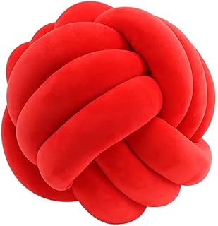 Round Throw Pillows, Handmade Soft Knot Ball Pillows, Plush Pillow Throw, Decoration Cushion Pillows for Home, Bedroom Sofa, Bed, Floor, red, 27cm