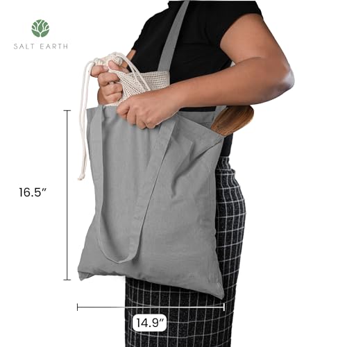 Salt Earth 5 Pack Canvas Tote Bags Bulk Reusable Totes for Grocery - Grey by Salt Earth - Used condition - Image 5