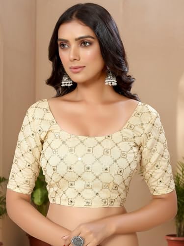 Image of FABIAN FASHION Women's Plain Japan Satin Silk Saree with Pearl Lace Border, Includes Unstitched Matching Blouse Piece - Elegant Saree(AVN 1694)