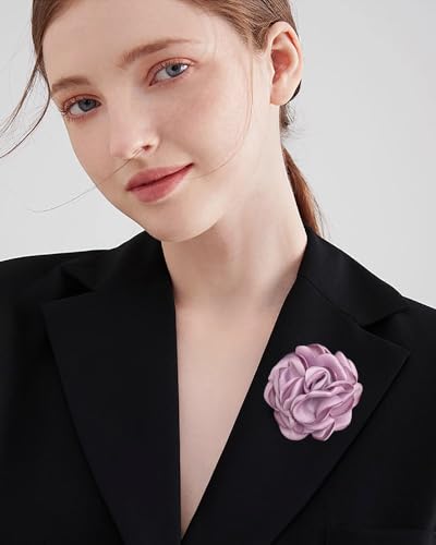Image of Dainty Silk Rose Flower Brooch Lapel Pins for Women Men Handmade Fabric Flower Brooches Pin Classic for Wedding Party Dance Banquet Dress Suit Clothes Accessories Jewelry Gifts 60mm