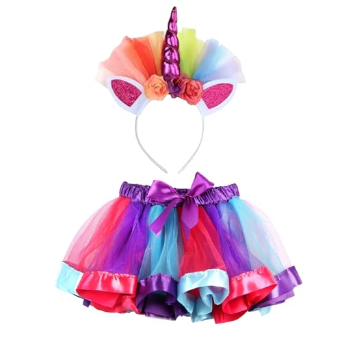 Image of GWAWG Rainbow Unicorn Tutu Skirt for Girls with Unicorn Headband,Outfits for Kids Princess Dress Up Ballet Dance Skirt Set Christmas Halloween Costume (UK, Age, 12 Years, Plus, Rainbow)