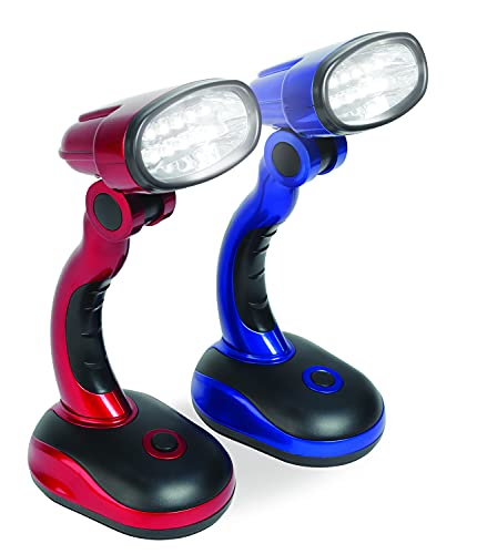 IdeaWorks Jobar International (Set/2) LED Desk Lamps with Pivoting Heads and Handled Necks Large Red Blue