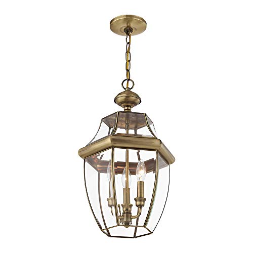 Livex Lighting 2355-01 Monterey 3-Light Outdoor Hanging Lantern, Antique Brass