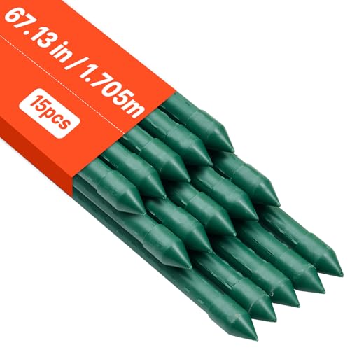 VEVOR Tuteur Plante 1,7 m Tuteur Plante Grimpante 15 PCS Tuteurs à Tomates Jardin pour Soutien Plantes Grimpantes Légumes Extérieur, Métal Recouvert Plastique Extrémité Pointue Picots Antidérapants