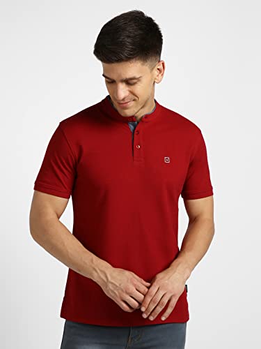 Image of Urbano Fashion Men's Solid Slim Fit Half Sleeve Cotton Polo T-Shirt with Mandarin Collar