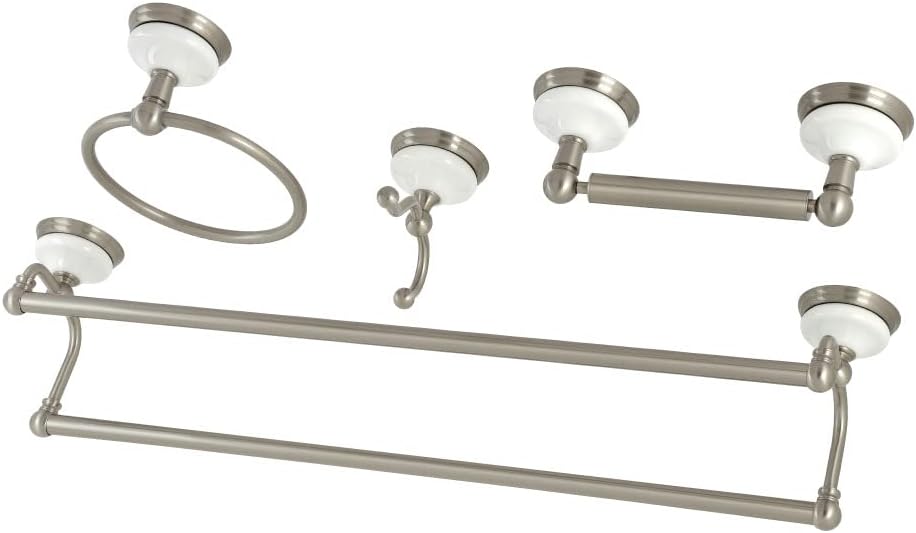 Kingston Brass BAK1113478SN Victorian 4-Pieces Dual Towel-Bar Bathroom Hardware Set, Brushed Nickel