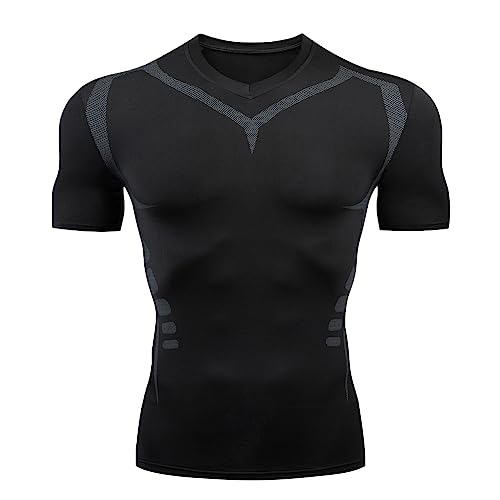 Camiseta Compresión para Hombre Camiseta Deportiva de Manga Corta Camiseta de Gimnasia de Secado Rápido Apretado Compresión Capa Base Manga Corta Camiseta Culturismo Tops para Fitness Correr Gym C XS