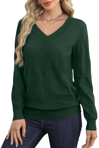 WIHOLL Sweaters for Women V Neck Long Sleeve Tops Fashion Lightweight Pullover Clothes Fall Outfits 2025
