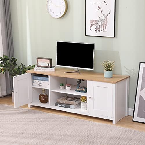 Kingwudo Living Room TV Storage Cabinet TV Stand Cabinet TV Unit with 2 Doors Multimedia Entertainment Centres 130×39×50 cm (White)