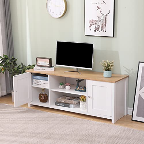 Alpha Wooden TV Stand Cabinet Entertainment Multimedia Centres TV Storage Units with 2 Doors and 2 Shelves for Living Room Furniture, 130cm,White or Grey (White+Oak Color) - Image 3