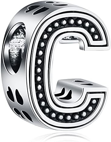 CRISNATA Vintage Initial A-Z Letter Charms, 925 Sterling Silver 26 Alphabet Beads Openwork 4 Leaf Clover, fits European Bracelet Necklace, Gift for Family/Lover/Friends