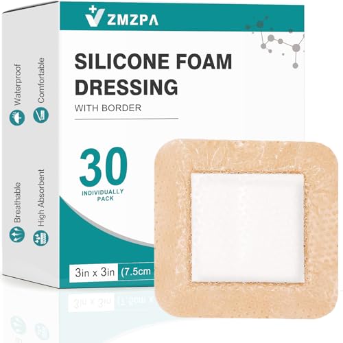 Silicone Foam Dressing 3x3 Gentle Border Super Absorbent Wound Dressing Bed Sore Patches Waterproof Silicone Bandages for Wounds Care Self Adhesive Pressure Sore Pads (30)