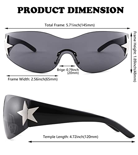 NULOOQ Rimless Y2K Sunglasses for Women Men – Trendy Star Shield Wrap Around Sunglasses Oversized Frameless Sun Glasses2