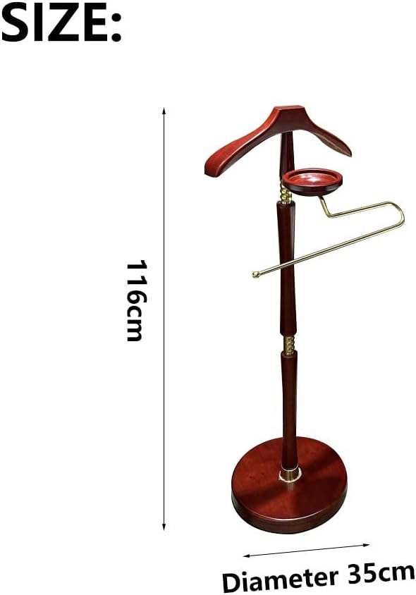 Elegant Wooden Valet Stand for Men - Solid Wood Suit Rack with Trouser Bar Tie & Belt Hanger Storage Tray - Stylish Clothing & Accessory Organizer,