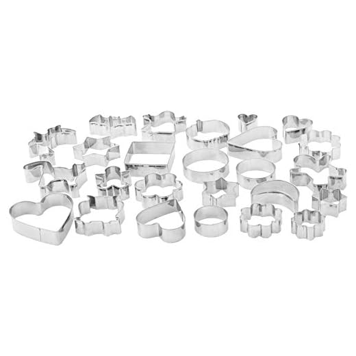 Amazon Basics - Lot de 25 emporte-pièces pour biscuits pour la maison, argenté, taille 4 cm à 9 cm