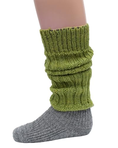 Hirsch Natur, Merino Kinder Beinstulpen Grobstrick, 100% Schurwolle (kbT) Maigrün