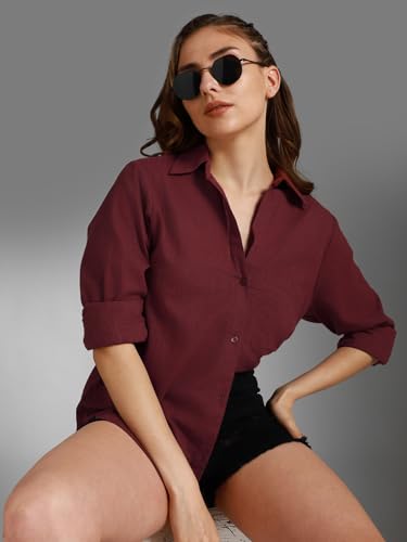 Image of High Star Women's Classic Oversized Spread Collar Long Sleeves Cotton Casual Shirt