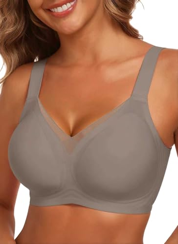 Image of AYIFU Womens Wireless Bras Comfortable V Mesh Full Coverage Seamless Bralette Supportive No Underwire Tshirt Everyday Bra, Taupe Brown, S