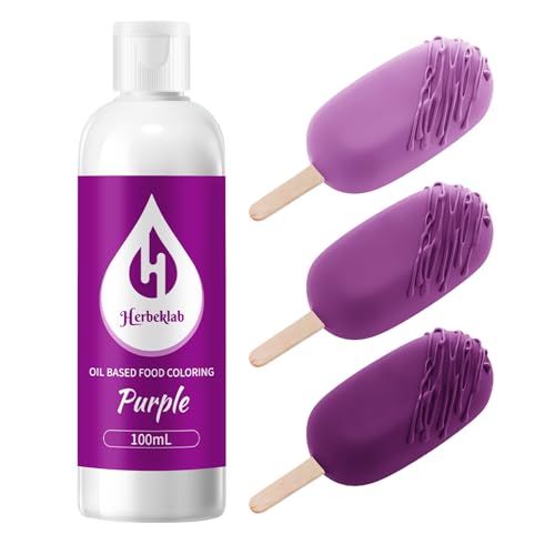 Image of Purple Oil Based Food Coloring for Chocolate - Herbeklab 100ml Professional Concentrated Oil Food Dye for Candy Melts, Chocolate, Cake Pops, Strawberries & Baking