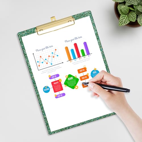 Image of Acrylic Confetti Clipboards, Sparkly Clip Board with Low Profile Gold Clip, Designed for Classroom School and Office Use, A4 Letter Size 9 x 12.5 in, Green