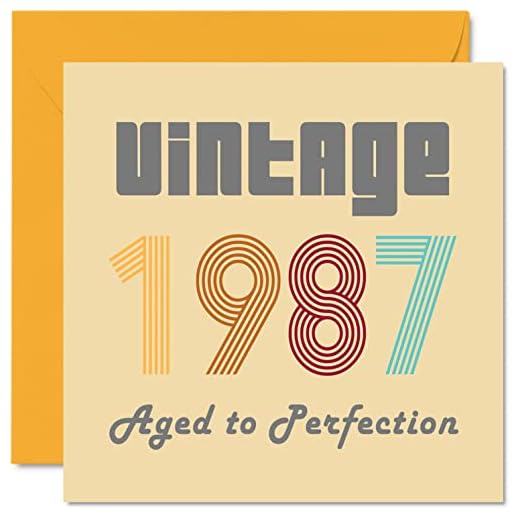 Tarjetas cumpleaños 35 hombres mujeres – Vintage 1987 Envejecido a perfección – 35 tarjetas cumpleaños divertidas ella, tarjetas felicitación cumpleaños 135 mm x 135 mm mamá, papá, hermano, tía, prima