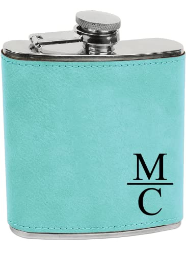 Personalized Flask For Wedding Gift. Customized Flask Gift Set. Engraved Leatherette Flask With Optional Gift Box For Groomsmen Gifts. Engraved Flask (Teal) #TOP7