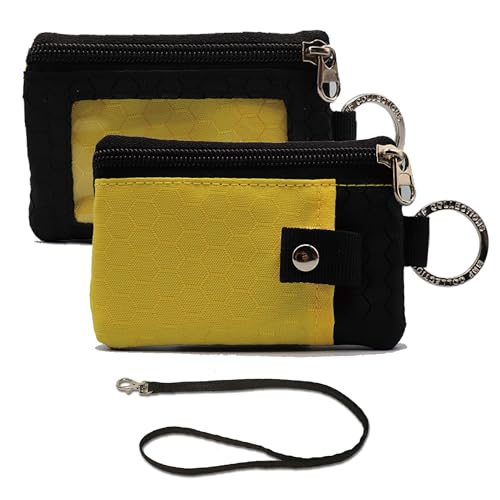 Lanyard with Wallet, RFID Card Wallet with Zipper and ID Holder, Small Water Resistant Wallets with Lanyard Keychain for Men & Women - Black and Yellow