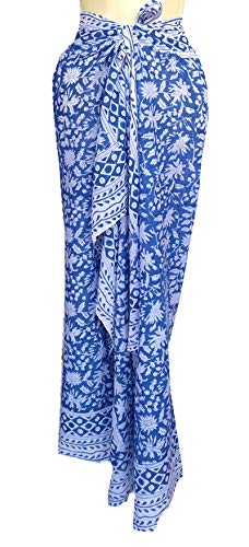 Rastogi Handicrafts 100% Cotton Hand Block Print Sarong Womens Swimsuit Wrap Cover Up Long (73" X 44") (Blue 2) #TOP4