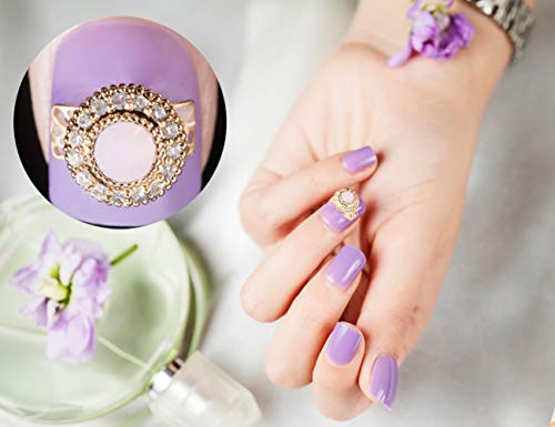 YVVO Fake Nails Nail Art Manicure - Full Cover Short Pattern Violet False Nails with Rotating Solution pressure Pink Diamond Clover Decor - Complete Nail Beauty Trimmer/File/Glue/Cleaner Cotton Pads S
