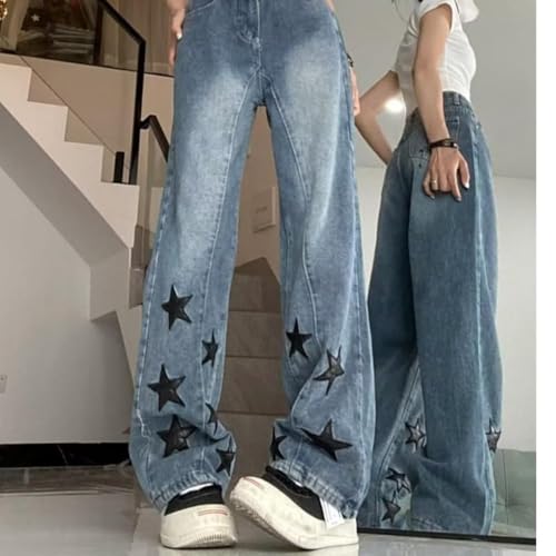 Star Pattern Denim Jeans, Spring/Fall American Vintage Loose Straight Leg Pants3