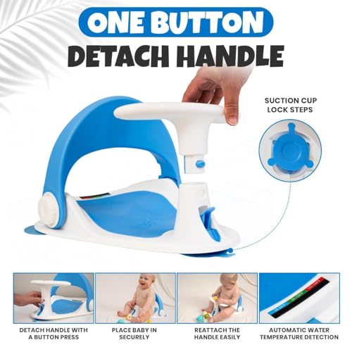 Image of Baby Bath Seat for Babies 6 Months & Up Sitting Up | Non-Slip Bath Seat with Safety Suction Cups & Temperature Alert, Baby Bath Seat for Tub, Shower & Bathtub (Blue)