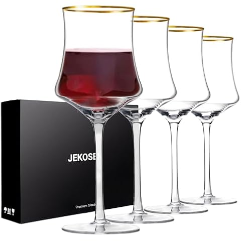 JEKOSEN Crystal Wine Glasses with Gold Rim 17 Ounce Set of 4 Long Stem Clear Wine Glasses Premium Crystal Gift for Christmas, Birthday, Anniversary or Any Special Occasion Cover