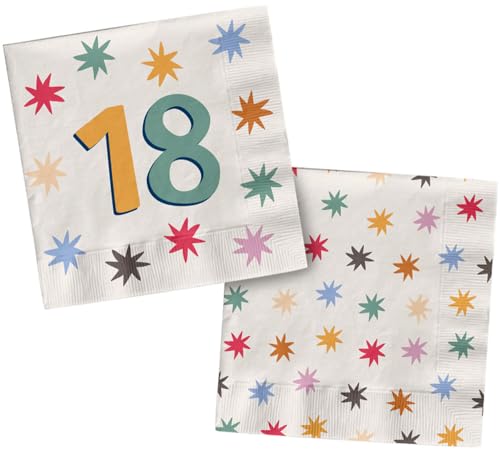 Folat 26875 Decoración de cumpleaños blanca con estrellas de colores - Servilletas - 18 - Starburst - 33 x 33 cm - 20 piezas - Vajilla de fiesta alegre y colorida para cumpleaños de niños y adultos