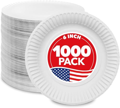 Stock Your Home 6-Inch Paper Plates Uncoated, Everyday Disposable Dessert Plates 6" Paper Plate Bulk, White, 1000 Count