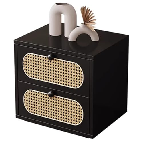 Mesita De Noche Cuadrada Clásica con Cajones, Mesita De Noche Compacta De Ratán para Dormitorio, Mesa De Sofá con Tiradores De Cerámica, No Requiere Instalación(B)