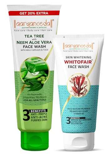 Image of Aryanveda Tea Tree Face Wash With Neem & Aloe Vera Extracts, 120 Gm (Pack Of 2) (Tea Tree Face Wash + Whitofair Face Wash)