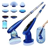 iKLYN 2026 Upgraded Electric Spin Scrubber: 120 Min Runtime, IPX7 Waterproof Cordless Power Scrubber, Adjustable Extension Handle, 8 Heads, 2 Speeds for Shower, Tub, Tile & Floor