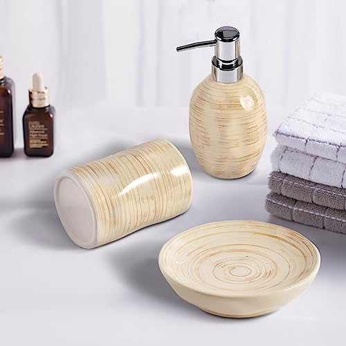 Juego de accesorios de baño rústicos en cerámica con dispensador de jabón para encimera 5