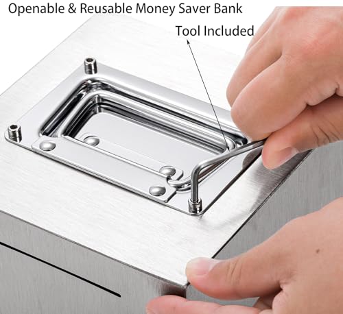 Jucoan Piggy Bank for Adult, 6 Inch Cube Stainless Steel Money Saver Bank for Cash Saving to Help Budget and Save for Vacation Wedding, Reusable Metal Money Saving Box Gift for Birthday, Openable by Jucoan - Used condition - Image 5