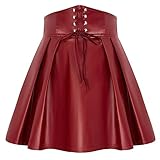 【Kombination】:Dieser Lederrock ist vielseitig kombinierbar und passt ideal zu einem Retro-Look. Tragen Sie ihn mit einer karierten Bluse und hochhackigen Stiefeln für einen schicken und zugleich lässigen Look. Der Rock lässt sich aber auch gut mit einem einfachen T-Shirt und Sneakers kombinieren, um einen modernen Retro-Stil zu kreieren.