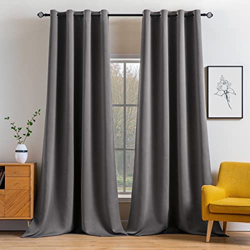 MIULEE Blackout Curtains 96 Inches Long for Bedroom Living Room Thermal Insulated Room Darkening Grommet Top Solid Light Blocking Drapery Set of 2 Window Panels Grey