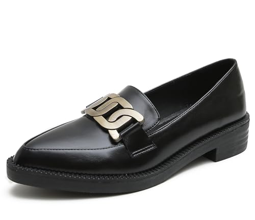 Image of Classic Women's Chunky Loafers Platform Comfortable Slip-On Dressy Business Casual Shoes with Metal