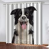 SATUSA Cortinas Aislantes Termicas Ventana 2 Piezas con Ojales, 3D Cachorro Animal Sencillo Patrón Cortinas Opacas para Habitacion Y Dormitorio Infantil Decoración De La Ventana 280X260Cm